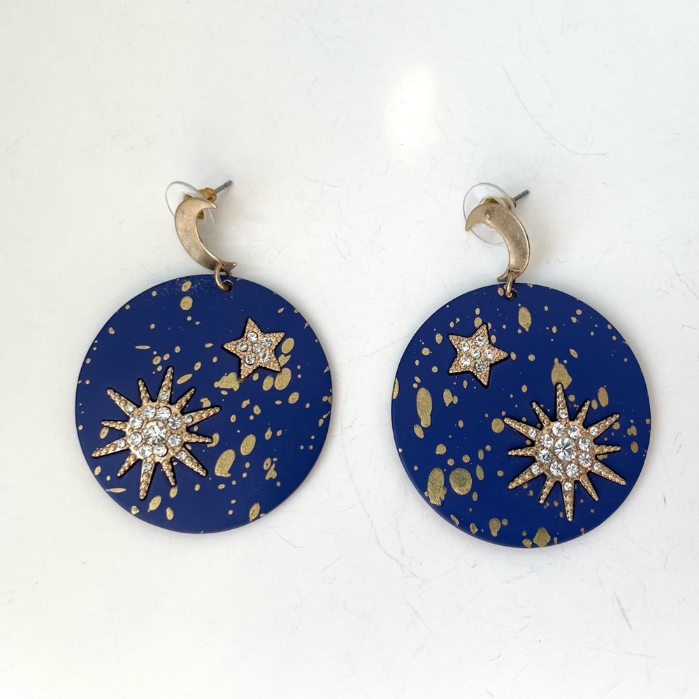 Statement Moon Celestial Gold & Rhinestone Dangle… - image 1